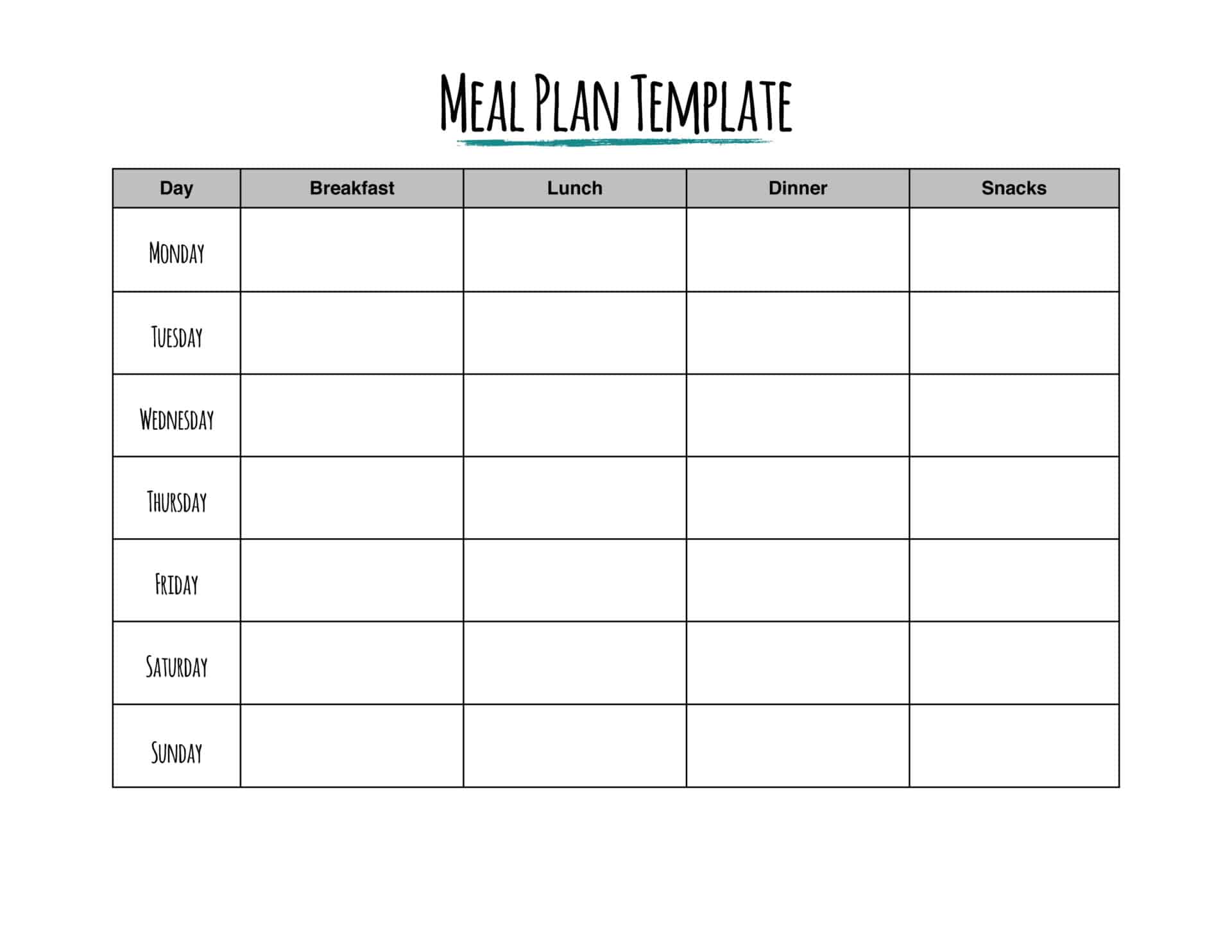 Meal Plan Template Free Word